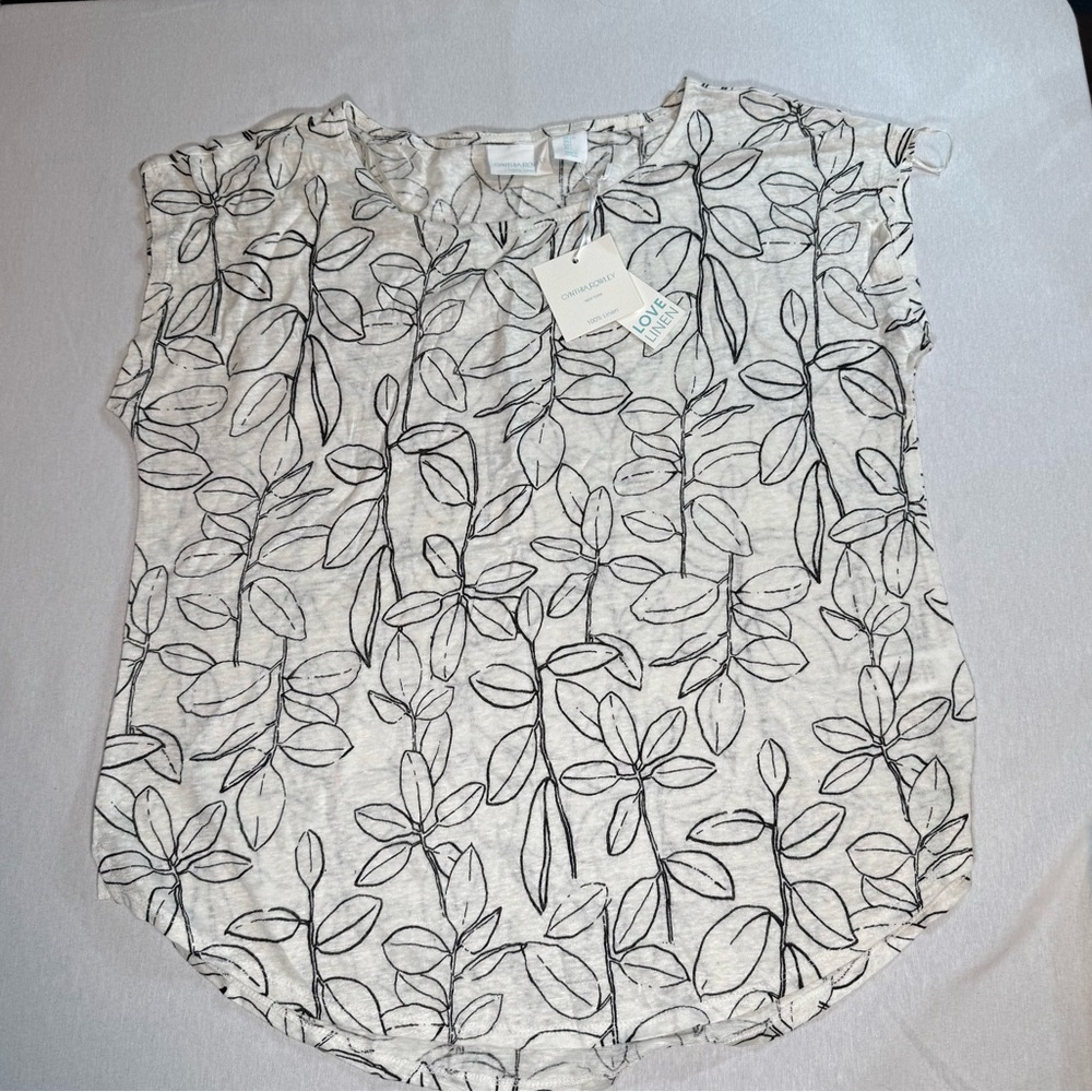 Cynthia Rowley Black and White Leaf Print Blouse